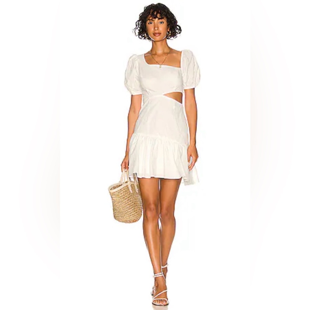NEW Astr the Label Mayfair White Puff Sleeve Cutout Mini Dress Size Large